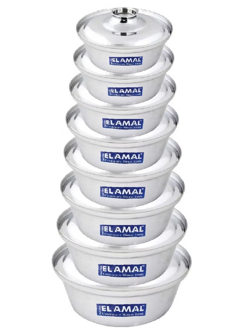 Elamal Aluminum Pots Set Conical Consisting of 8 Pots Egyptian Industry Size 16/18/20/22/24/26/28/30 cm - Image 1